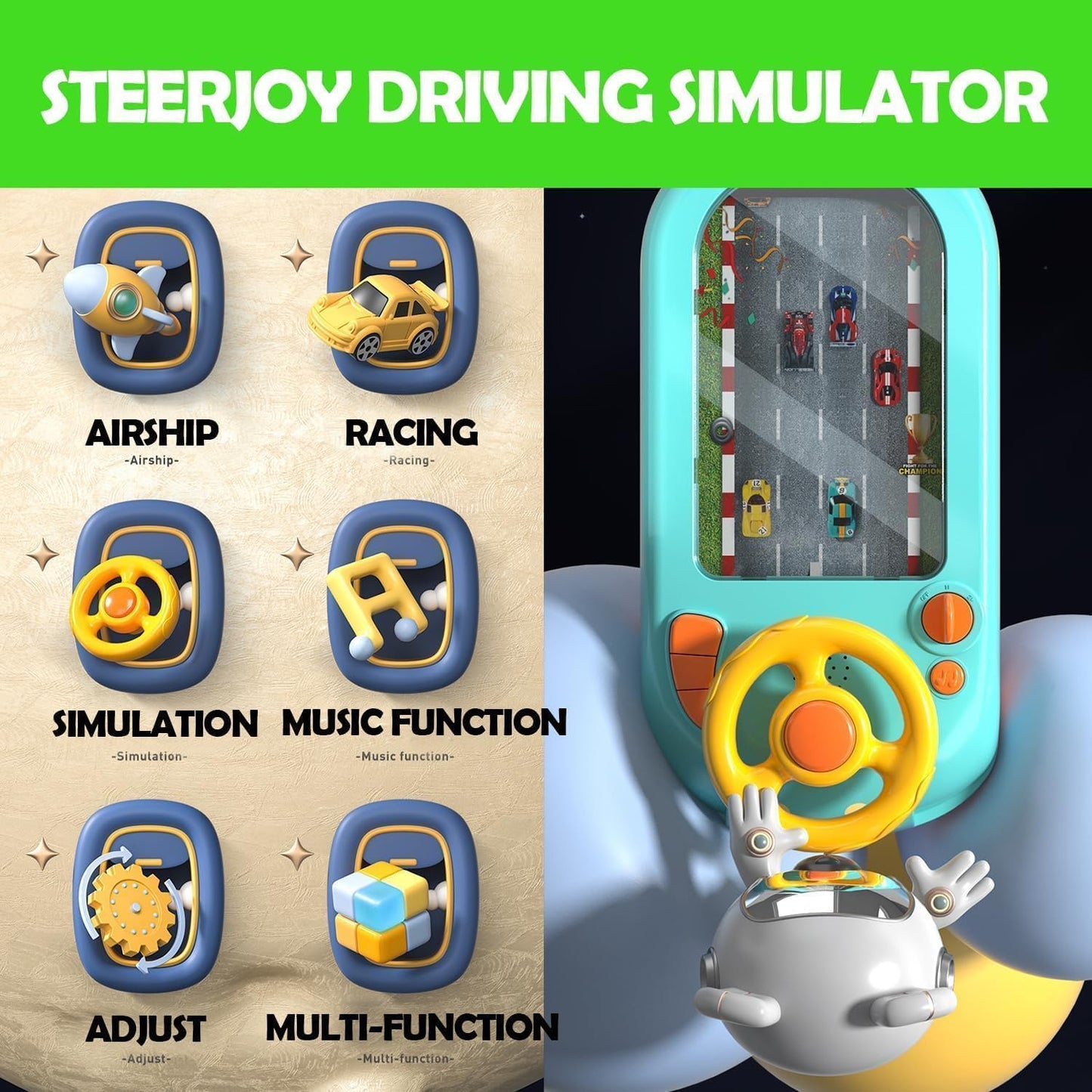 سباق المغامرة – لعبة محاكاة قيادة للأطفال مع موسيقى وأضواء