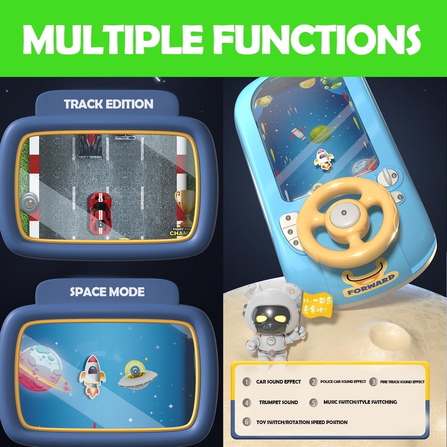 سباق المغامرة – لعبة محاكاة قيادة للأطفال مع موسيقى وأضواء