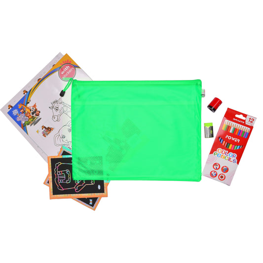 GREEN🟢 7-in-1 Coloring Set for Kids – Ages 4–10 | طقم تلوين ٧ في ١ للأطفال من ٤ إلى ١٠ سنوات - أخضر 🟢