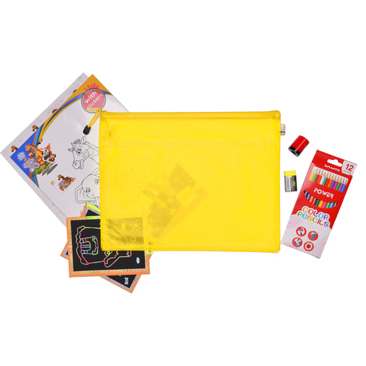 YELLOW🟡 7-in-1 Coloring Set for Kids – Ages 4–10 | طقم تلوين ٧ في ١ للأطفال من ٤ إلى ١٠ سنوات - أصفر 🟡